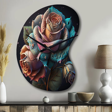 Multicolor Hyperrealistic Roses - Asymmetric Metal Wall Clock